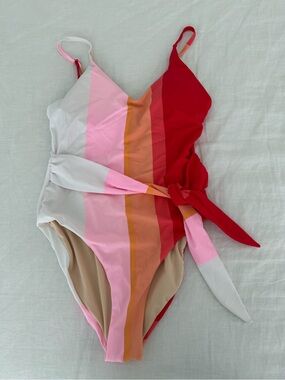BeachJoy stripe one piece swimsuit with tie waist